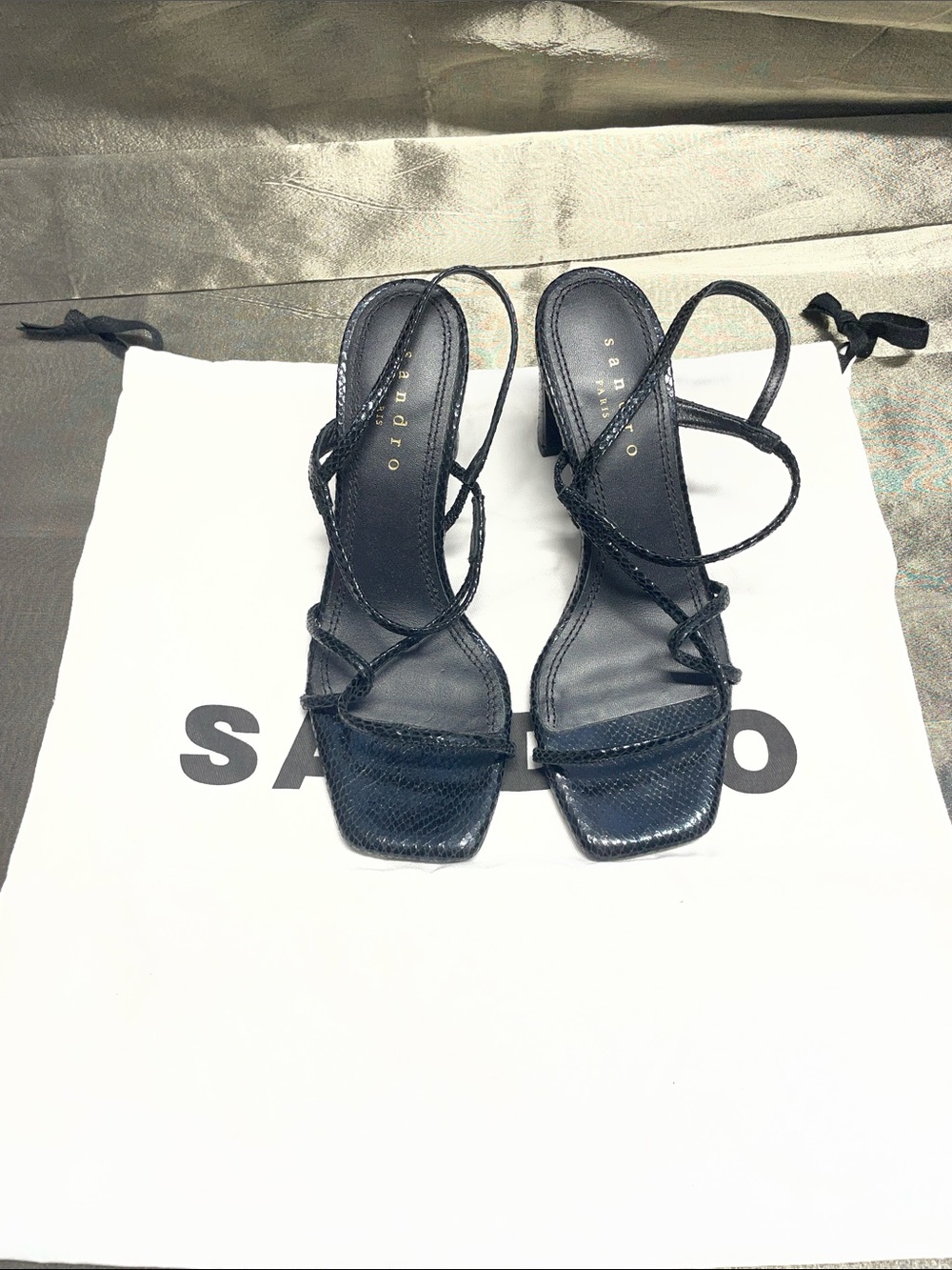Faye Black Square Toe Block Heel Sandals - Picture 6 of 7